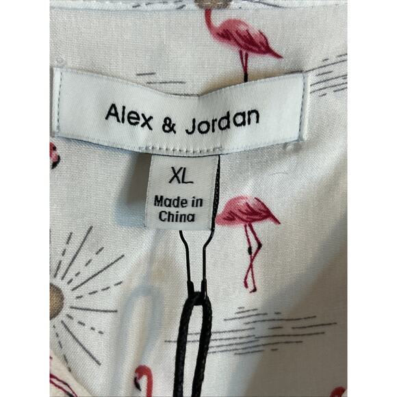 Alex & Jordan Womens Button Up Blouse Size XL Flamingo Sun Novelty Print Rayon - Picture 5 of 8